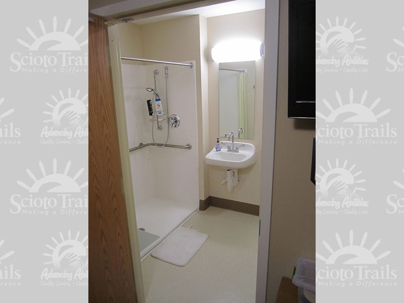 A bedroom’s private bathroom